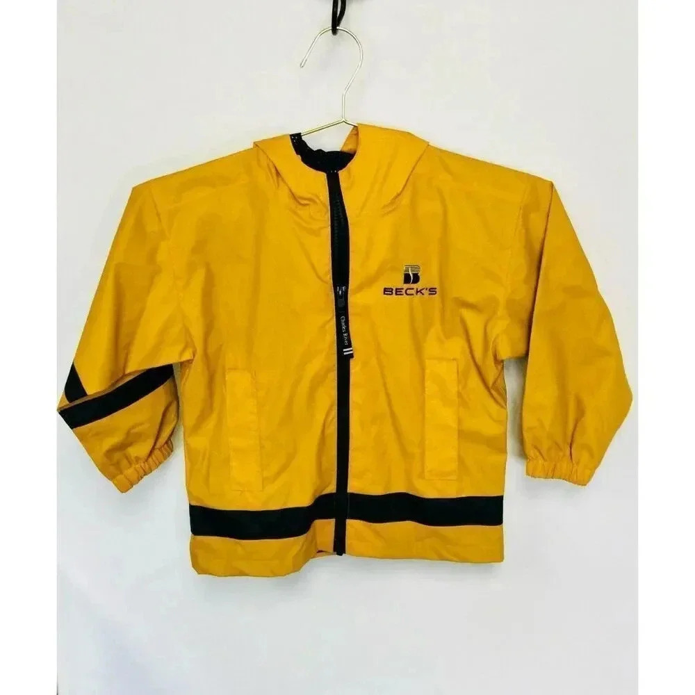 Charles River Apparel kids boys Yellow Black Zip Hooded Windbreaker rain Jacket